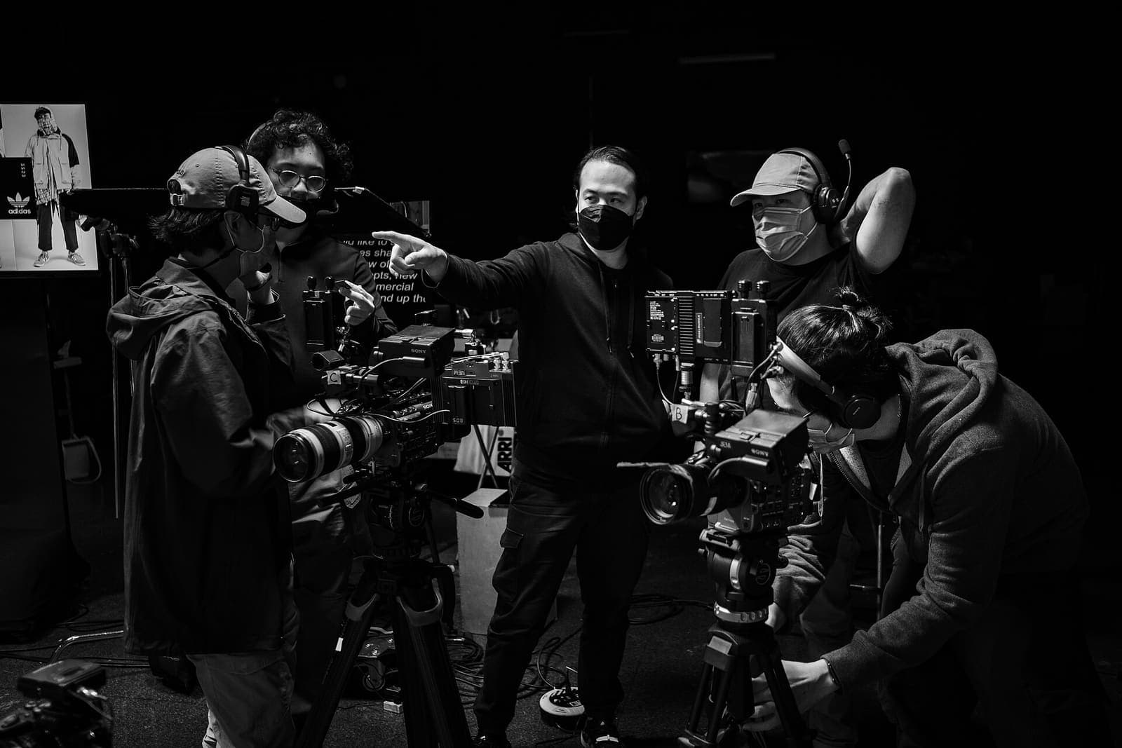 Video production team working together