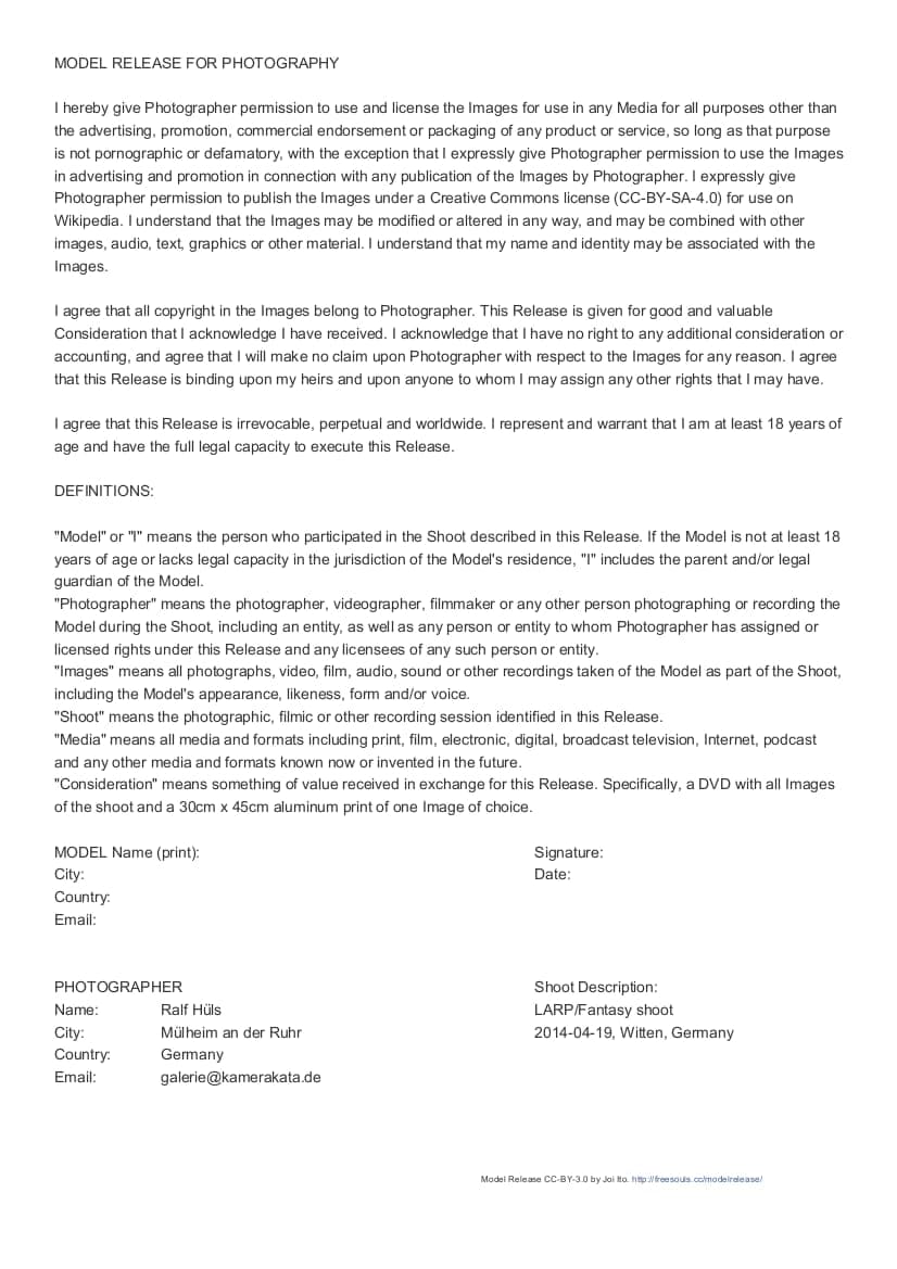 Completed model-release document