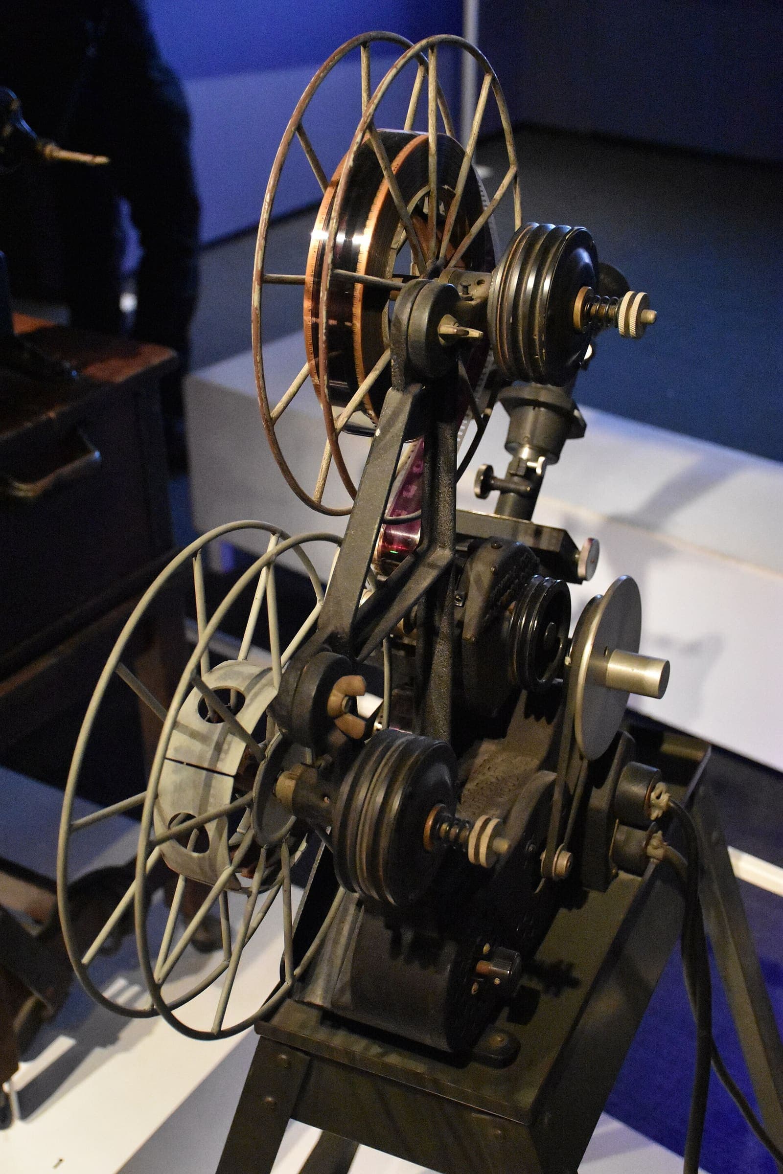 A 1927 Moviola film-editing machine with viewing and microscope attachments
