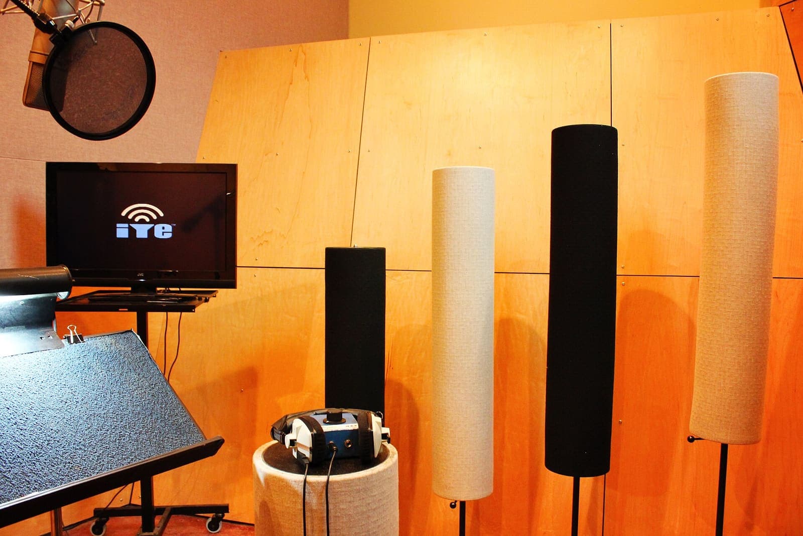 Voice-over recording setup in a professional studio